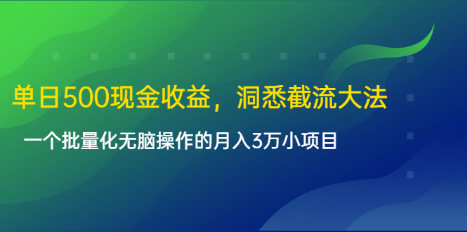 单日500现金收益，洞悉截流大法，一个批量化无脑操作的月入3万小项目-副业资源站 | 数域行者
