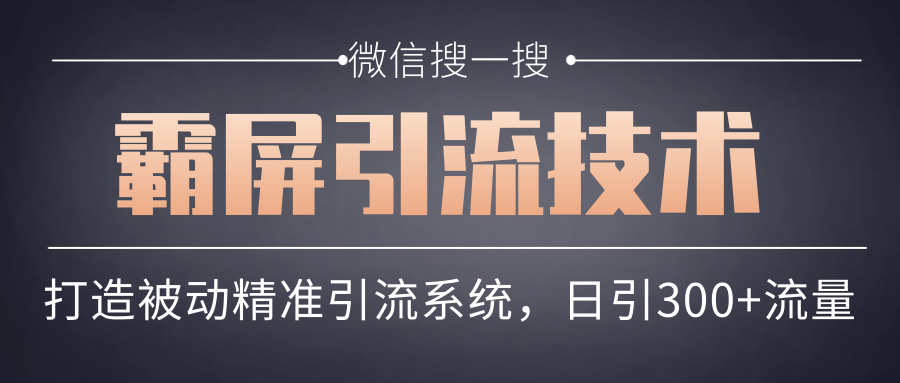 微信搜一搜霸屏引流技术，打造被动精准引流系统，轻松日引300+流量-副业资源站 | 数域行者
