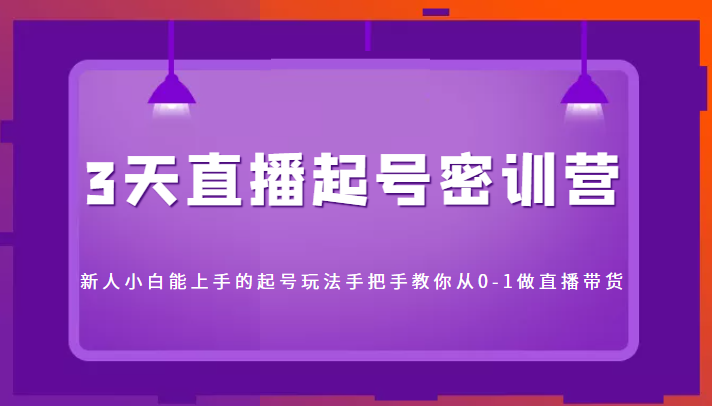 3天直播起号密训营，新人小白能上手的起号玩法，手把手教你从0-1做直播带货-副业资源站 | 数域行者
