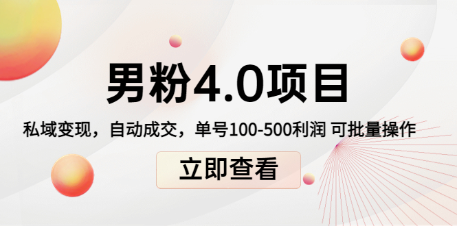 男粉4.0项目：私域变现 自动成交 单号100-500利润 可批量（送1.0+2.0+3.0）-副业资源站 | 数域行者