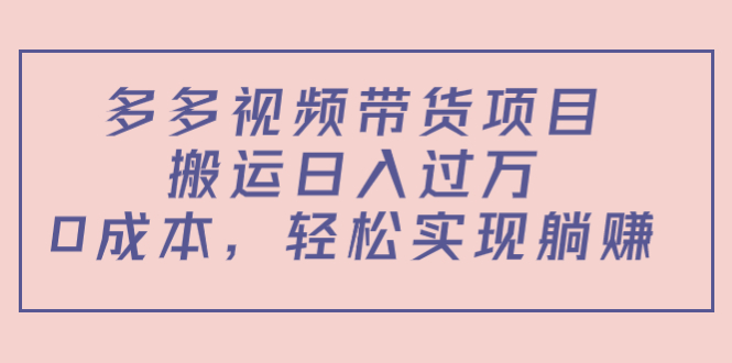多多视频带货项目，搬运日入过万，0成本，轻松实现躺赚（教程+软件）-副业资源站 | 数域行者