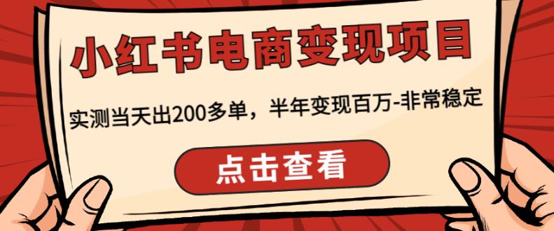 顽石·小红‬书电商变现项目，实测当天出200多单，半年变现百万，非常稳定-副业资源站 | 数域行者