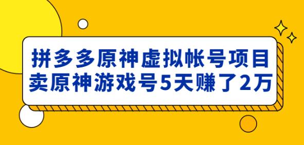 外面卖2980的拼多多原神虚拟帐号项目：卖原神游戏号5天赚了2万-副业资源站 | 数域行者