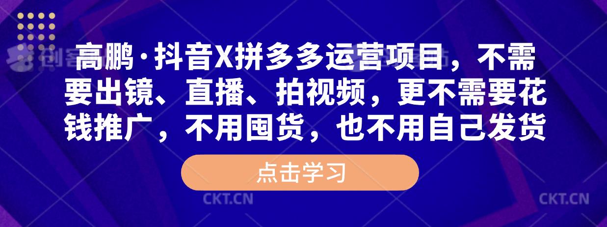 高鹏·抖音X拼多多运营项目，不需要出镜、直播、拍视频，不需要花钱推广，不用囤货，不用自己发货-副业资源站 | 数域行者