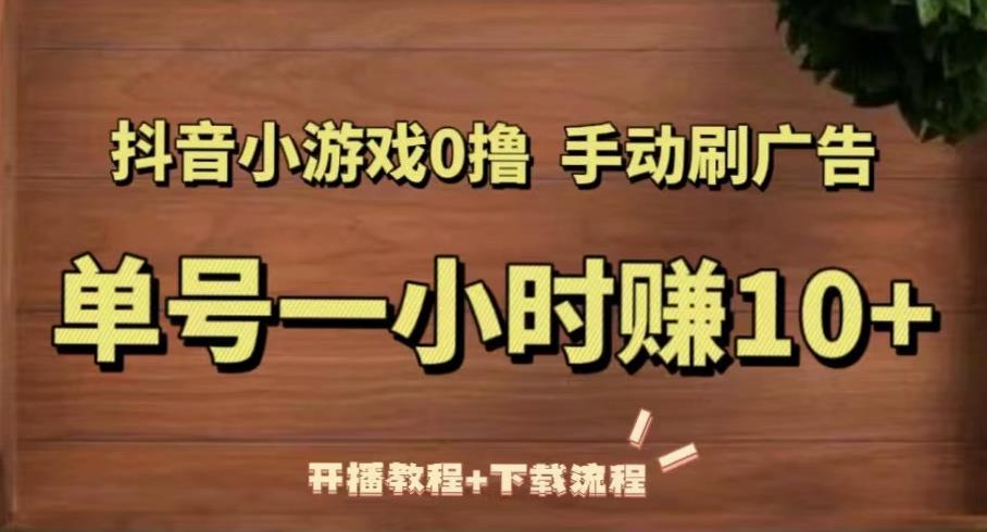 抖音小游戏0撸手动刷广告，单号一小时赚10+（开播教程+下载流程）-副业资源站 | 数域行者