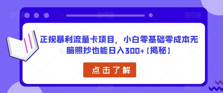 正规暴利流量卡项目，小白零基础零成本无脑照抄也能日入300+【揭秘】-副业资源站 | 数域行者
