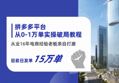 拼多多从0-1万单实操破局教程，从业16年电商经验打磨，目前日发单15万单-副业资源站 | 数域行者