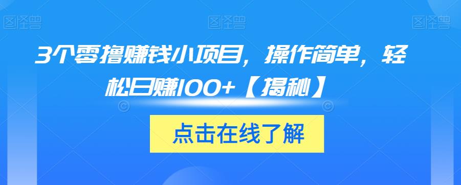 3个零撸赚钱小项目，操作简单，轻松日赚100+【揭秘】-副业资源站 | 数域行者