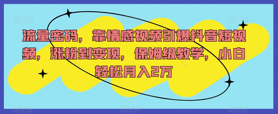 流量密码，靠情感视频引爆抖音短视频，涨粉到变现，保姆级教学，小白轻松月入2万【揭秘】-副业资源站 | 数域行者