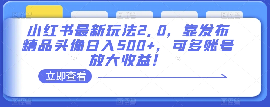 小红书最新玩法2.0，靠发布精品头像日入500+，可多账号放大收益！【揭秘】-副业资源站 | 数域行者