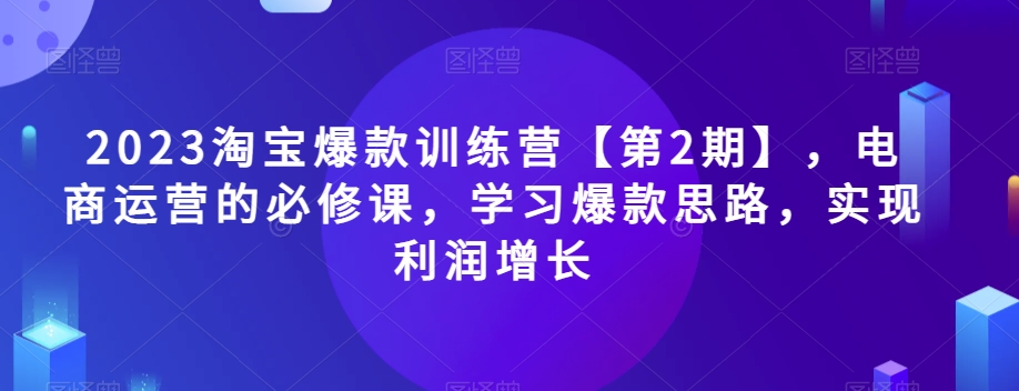 2023淘宝爆款训练营【第2期】，电商运营的必修课，学习爆款思路，实现利润增长-副业资源站 | 数域行者