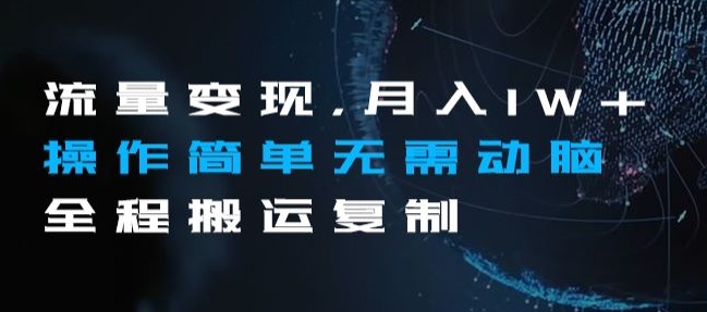 流量变现，月入1W+操作简单无需动脑全程搬运复制【揭秘】-副业资源站 | 数域行者