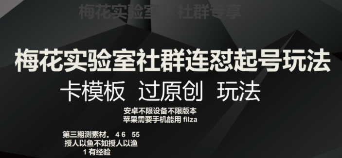 梅花实验室社群连怼起号玩法，卡模板过原创玩法【揭秘】-副业资源站 | 数域行者