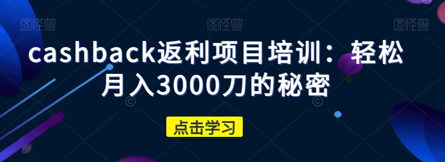 cashback返利项目培训：轻松月入3000刀的秘密-副业资源站 | 数域行者