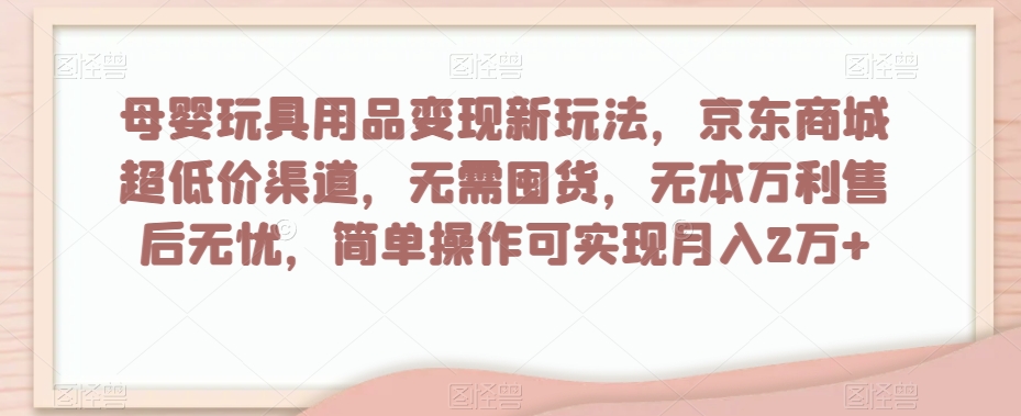 母婴玩具用品变现新玩法，京东商城超低价渠道，简单操作可实现月入2万+【揭秘】-副业资源站 | 数域行者