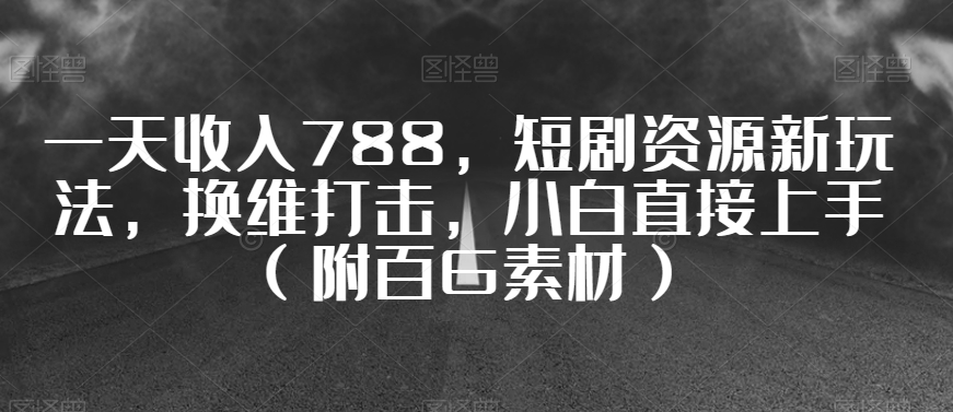 一天收入788，短剧资源新玩法，换维打击，小白直接上手（附百G素材）【揭秘】-副业资源站 | 数域行者