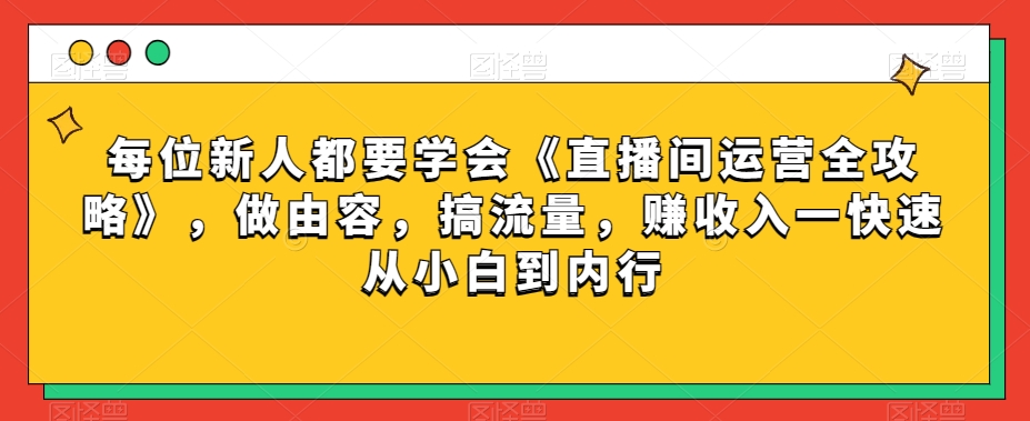 每位新人都要学会《直播间运营全攻略》，做由容，搞流量，赚收入一快速从小白到内行-副业资源站 | 数域行者