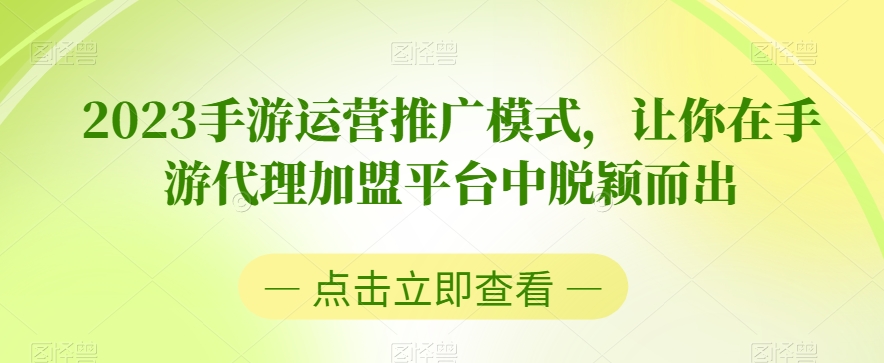 2023手游运营推广模式，让你在手游代理加盟平台中脱颖而出-副业资源站 | 数域行者