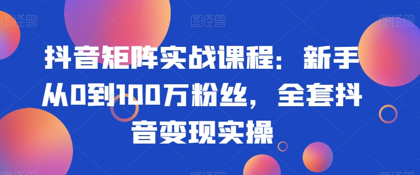 抖音矩阵实战课程：新手从0到100万粉丝，全套抖音变现实操-副业资源站 | 数域行者