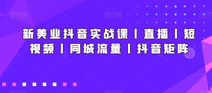 新美业抖音实战课丨直播丨短视频丨同城流量丨抖音矩阵-副业资源站 | 数域行者