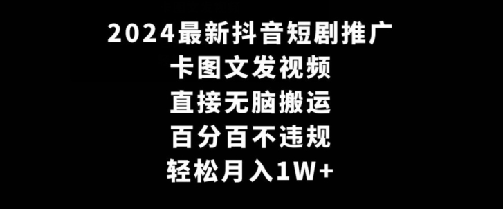 2024最新抖音短剧推广，卡图文发视频，直接无脑搬，百分百不违规，轻松月入1W+【揭秘】-副业资源站 | 数域行者