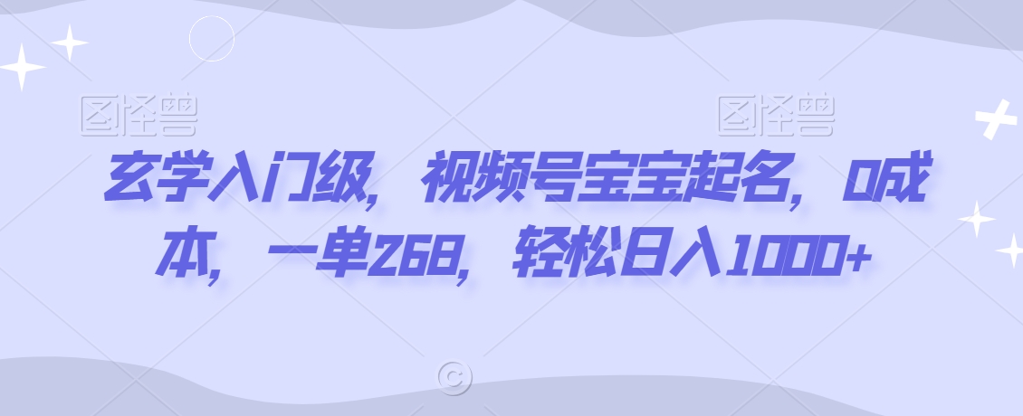 玄学入门级，视频号宝宝起名，0成本，一单268，轻松日入1000+【揭秘】-副业资源站 | 数域行者