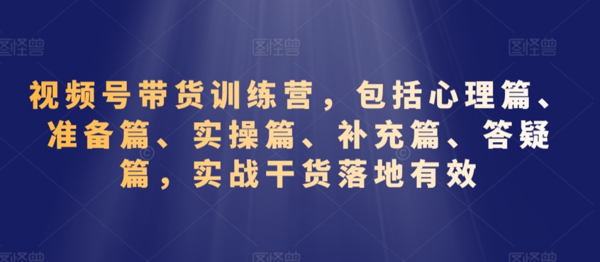 视频号带货训练营，包括心理篇、准备篇、实操篇、补充篇、答疑篇，实战干货落地有效-副业资源站 | 数域行者