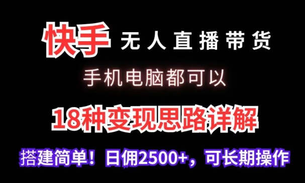 快手无人直播带货，手机电脑都可以，18种变现思路详解，搭建简单日佣2500+【揭秘】-副业资源站 | 数域行者