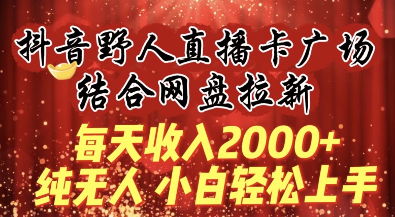 每天收入2000+，抖音野人直播卡广场，结合网盘拉新，纯无人，小白轻松上手【揭秘】-副业资源站 | 数域行者