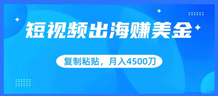 短视频出海赚美金，复制粘贴批量操作，小白轻松掌握，月入4500美刀【揭秘】-副业资源站 | 数域行者