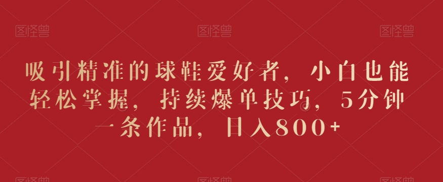 吸引精准的球鞋爱好者，小白也能轻松掌握，持续爆单技巧，5分钟一条作品，日入800+【揭秘】-副业资源站 | 数域行者