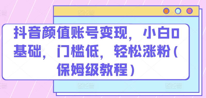 抖音颜值账号变现，小白0基础，门槛低，​轻松涨粉(保姆级教程)【揭秘】-副业资源站 | 数域行者