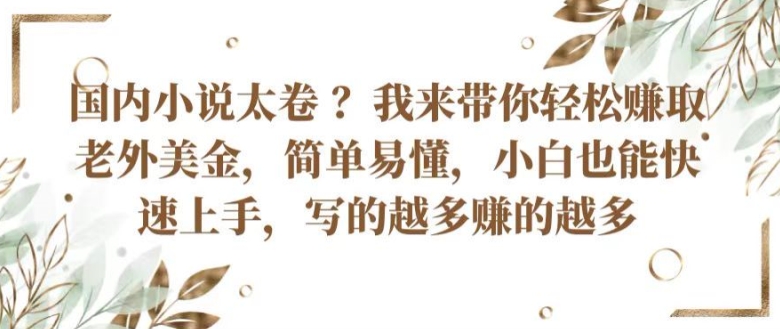 国内小说太卷 ?带你轻松赚取老外美金，简单易懂，小白也能快速上手，写的越多赚的越多【揭秘】-副业资源站 | 数域行者