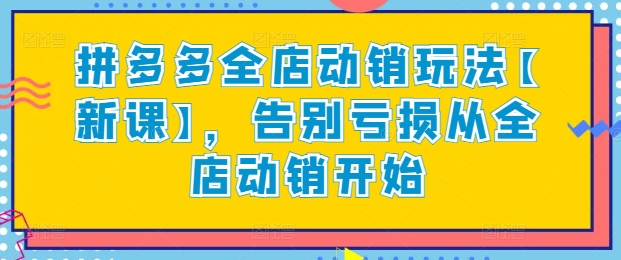 拼多多全店动销玩法【新课】，告别亏损从全店动销开始-副业资源站 | 数域行者