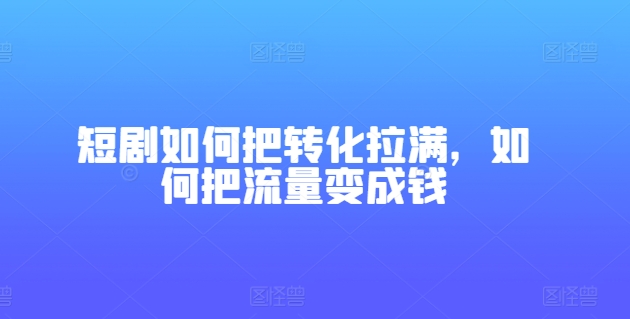 短剧如何把转化拉满，如何把流量变成钱-副业资源站 | 数域行者
