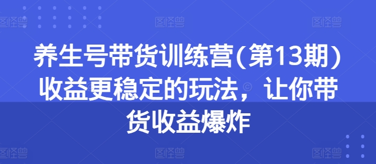 养生号带货训练营(第13期)收益更稳定的玩法，让你带货收益爆炸-副业资源站 | 数域行者
