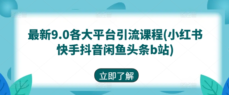 最新9.0各大平台引流课程(小红书快手抖音闲鱼头条b站)-副业资源站 | 数域行者