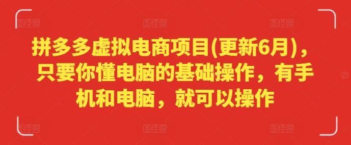 拼多多虚拟电商项目(更新6月)，只要你懂电脑的基础操作，有手机和电脑，就可以操作-副业资源站 | 数域行者