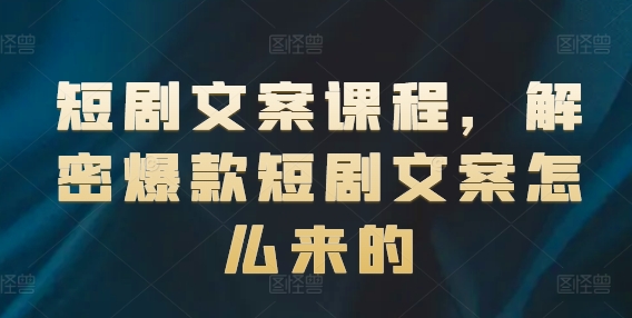 “2024年短剧文案大师课：揭秘副业新风口，边学边赚，打造你的爆款短剧帝国！”-副业资源站 | 数域行者