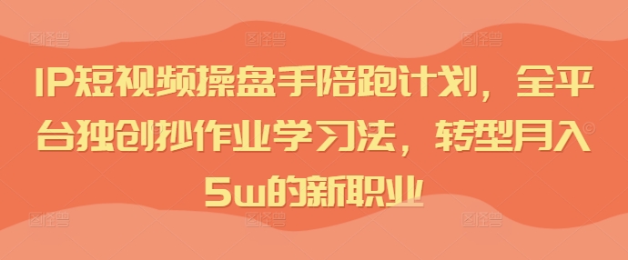 IP短视频导师陪跑，独创抄作业速成法，转型即享月入5万新机遇-副业资源站 | 数域行者