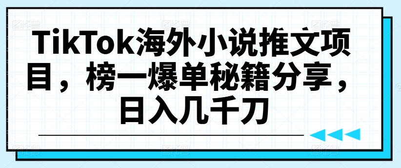 TikTok海外小说推文项目，榜一爆单秘籍分享，日入几千刀-副业资源站 | 数域行者