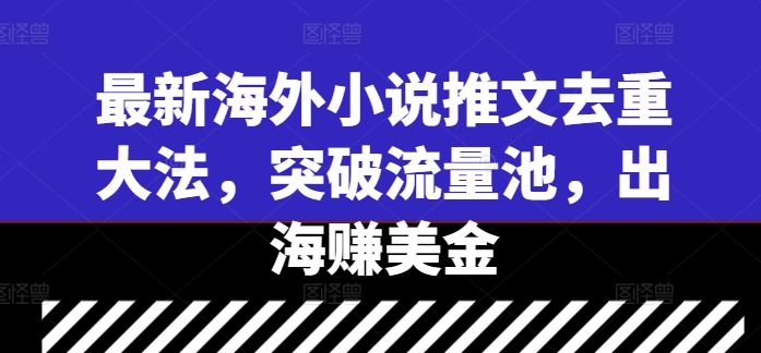 最新海外小说推文去重大法，突破流量池，出海赚美金-副业资源站 | 数域行者