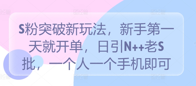 S粉突破新玩法，新手第一天就开单，日引N++老S批，一个人一个手机即可【揭秘】-副业资源站 | 数域行者
