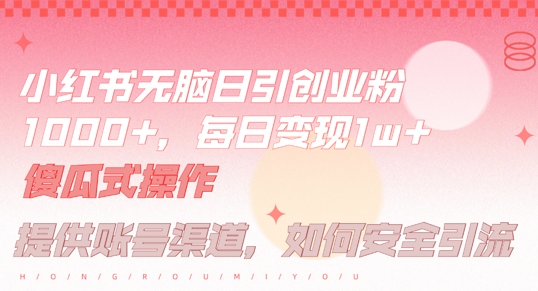 小红书无脑每日引流创业粉500+，小白每天只花半小时，躺赚长尾收益【揭秘】-副业资源站 | 数域行者