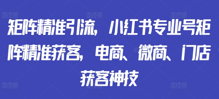 矩阵精准引流，小红书专业号矩阵精准获客，电商、微商、门店获客神技-副业资源站 | 数域行者