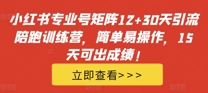 小红书专业号矩阵12+30天引流陪跑训练营，简单易操作，15天可出成绩!-副业资源站 | 数域行者