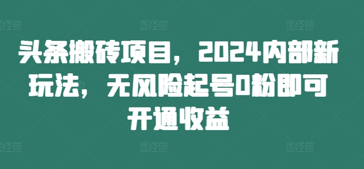 头条搬砖项目，2024内部新玩法，无风险起号0粉即可开通收益-副业资源站 | 数域行者