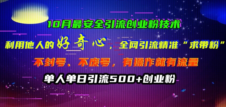 10月最安全引流创业粉技术，利用他人的好奇心全网引流精准“求带粉”不封号、不废号【揭秘】-副业资源站 | 数域行者