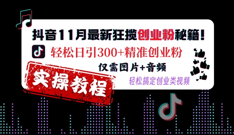 抖音11月最新狂揽创业粉秘籍，轻松日引300+精准创业粉，仅需图片+音频，轻松搞定创业类视频-副业资源站 | 数域行者