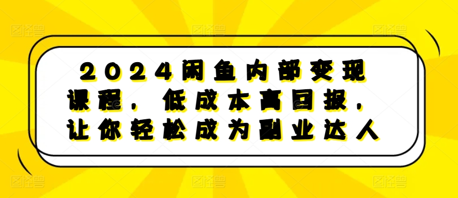 2024闲鱼内部变现课程，低成本高回报，让你轻松成为副业达人-副业资源站 | 数域行者